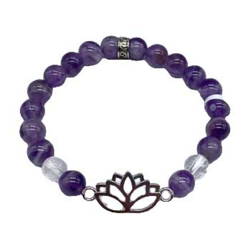 8mm Chevron Amethyst and Quartz Lotus Bracelet