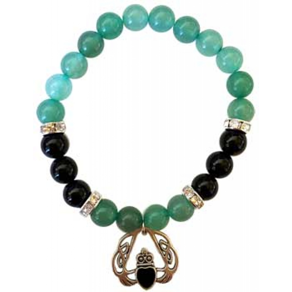 8mm Green Aventurine & Black Onyx Bracelet with Heart