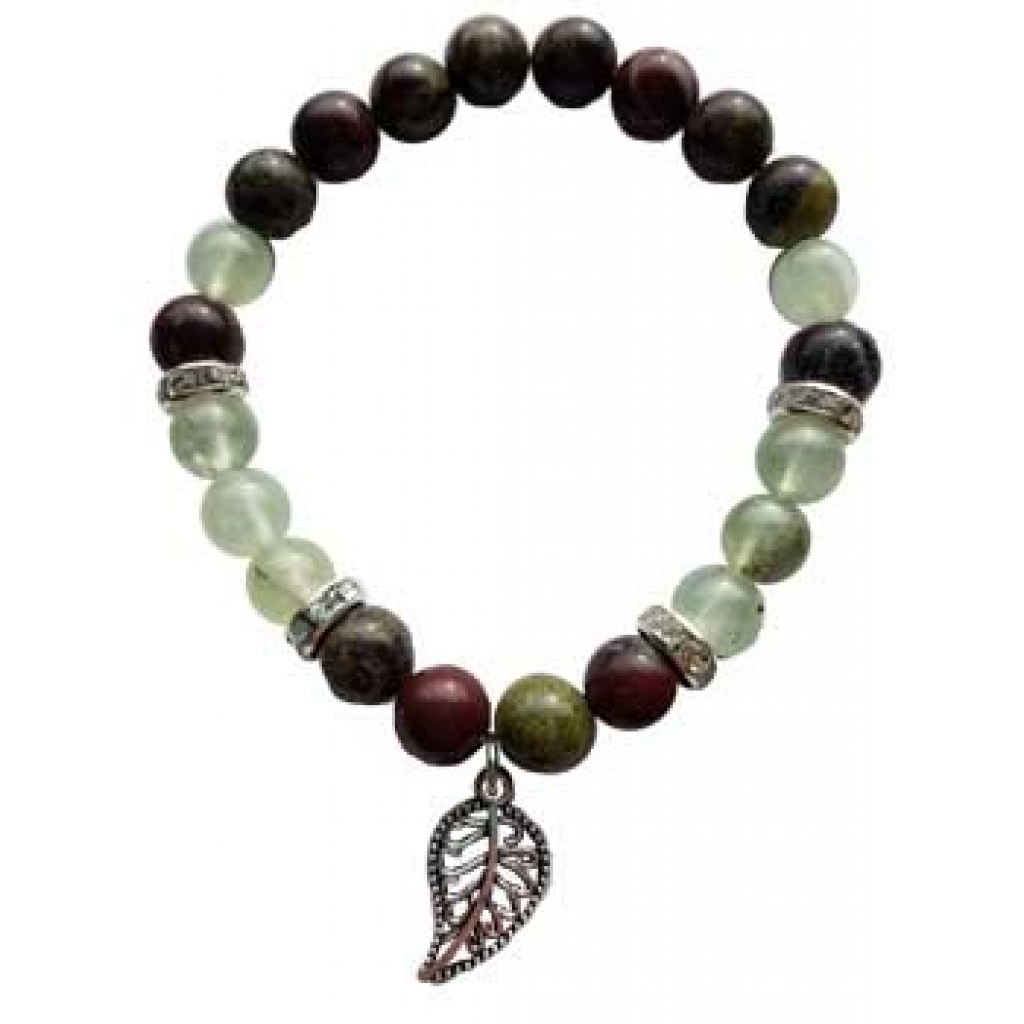 8mm Dragon Bloodstone & Prehnite Leaf Bracelet