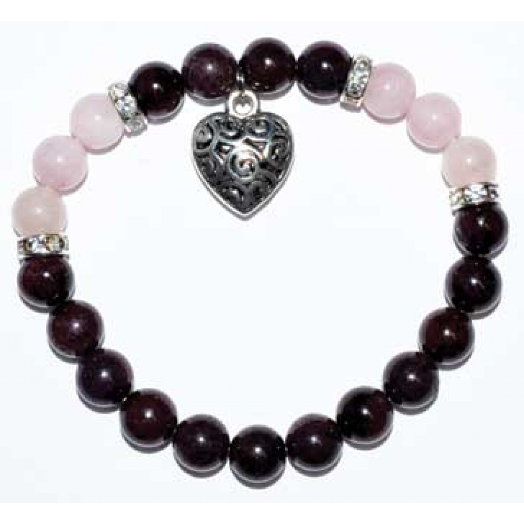 Garnet and Rose Quartz Heart Bracelet