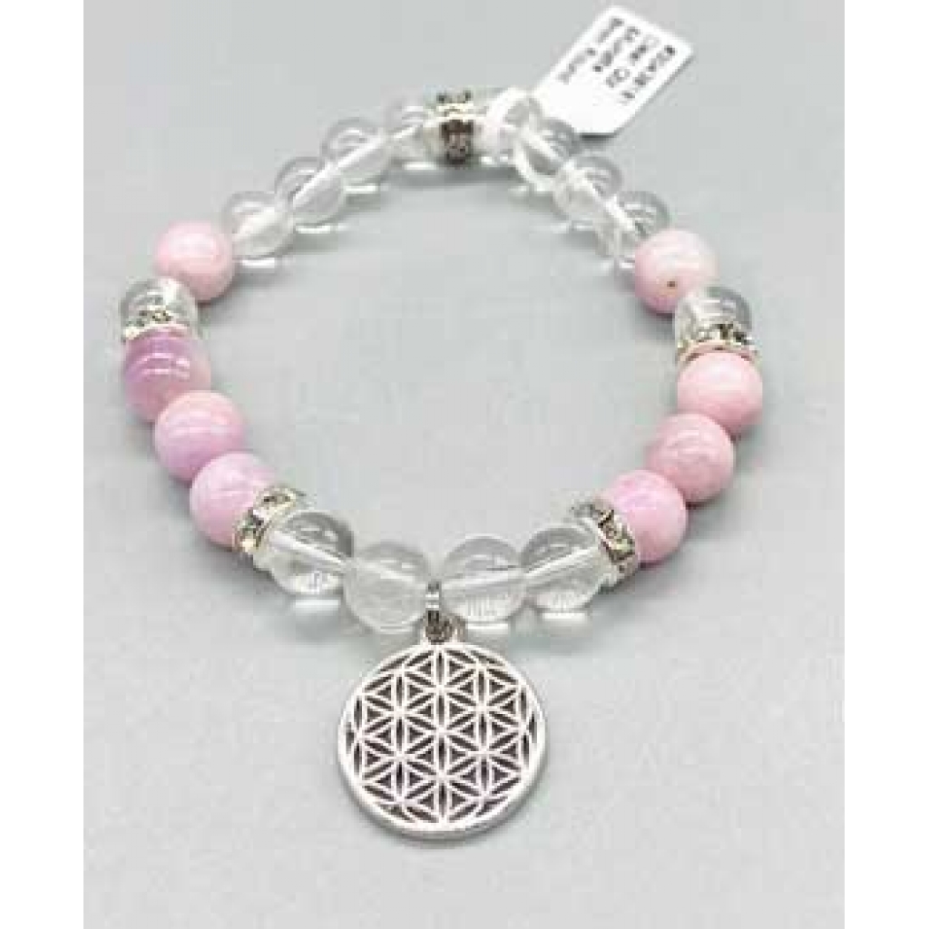 8mm Quartz & Kunzite Flower of Life Bracelet - Universal Connection