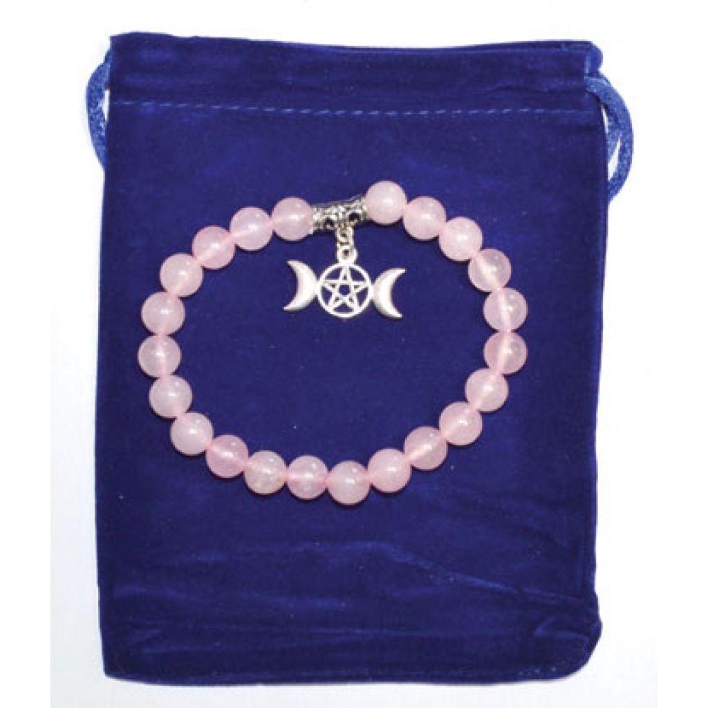 8mm Rose Quartz Triple Moon Charm Bracelet