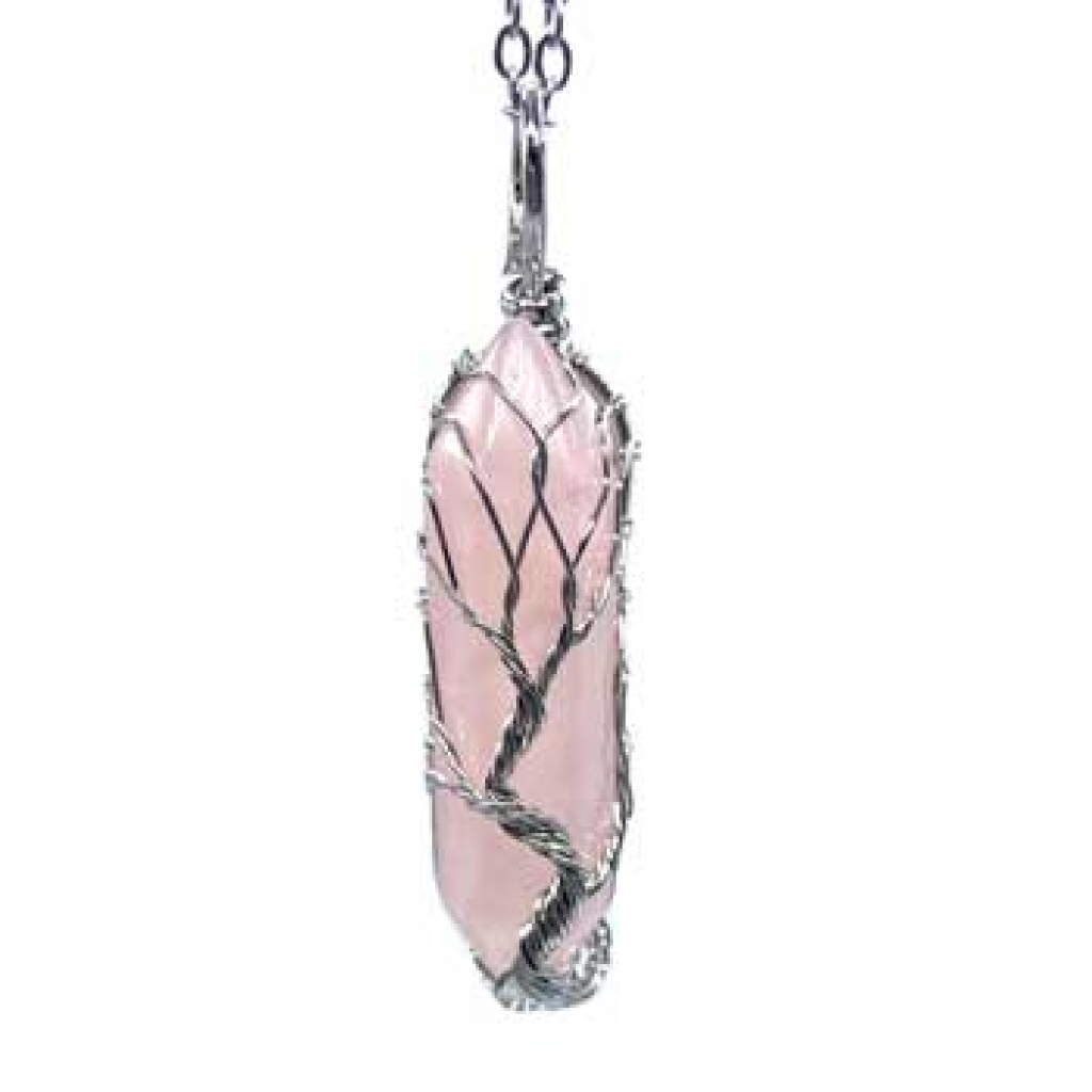 Rose Quartz Tree of Life Pendant - 2 Inches with Chain