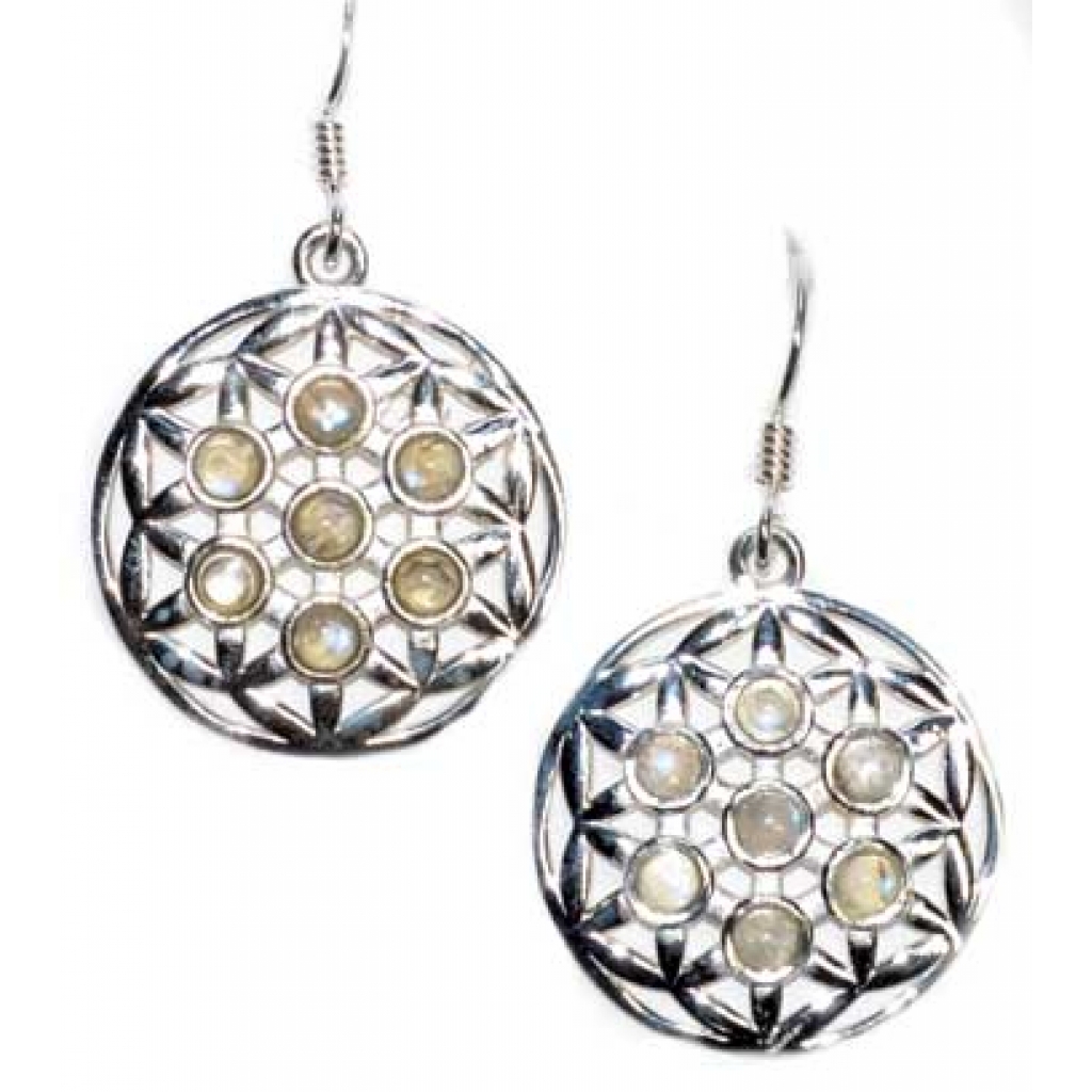 22mm Flower of Life Rainbow Moonstone Earrings