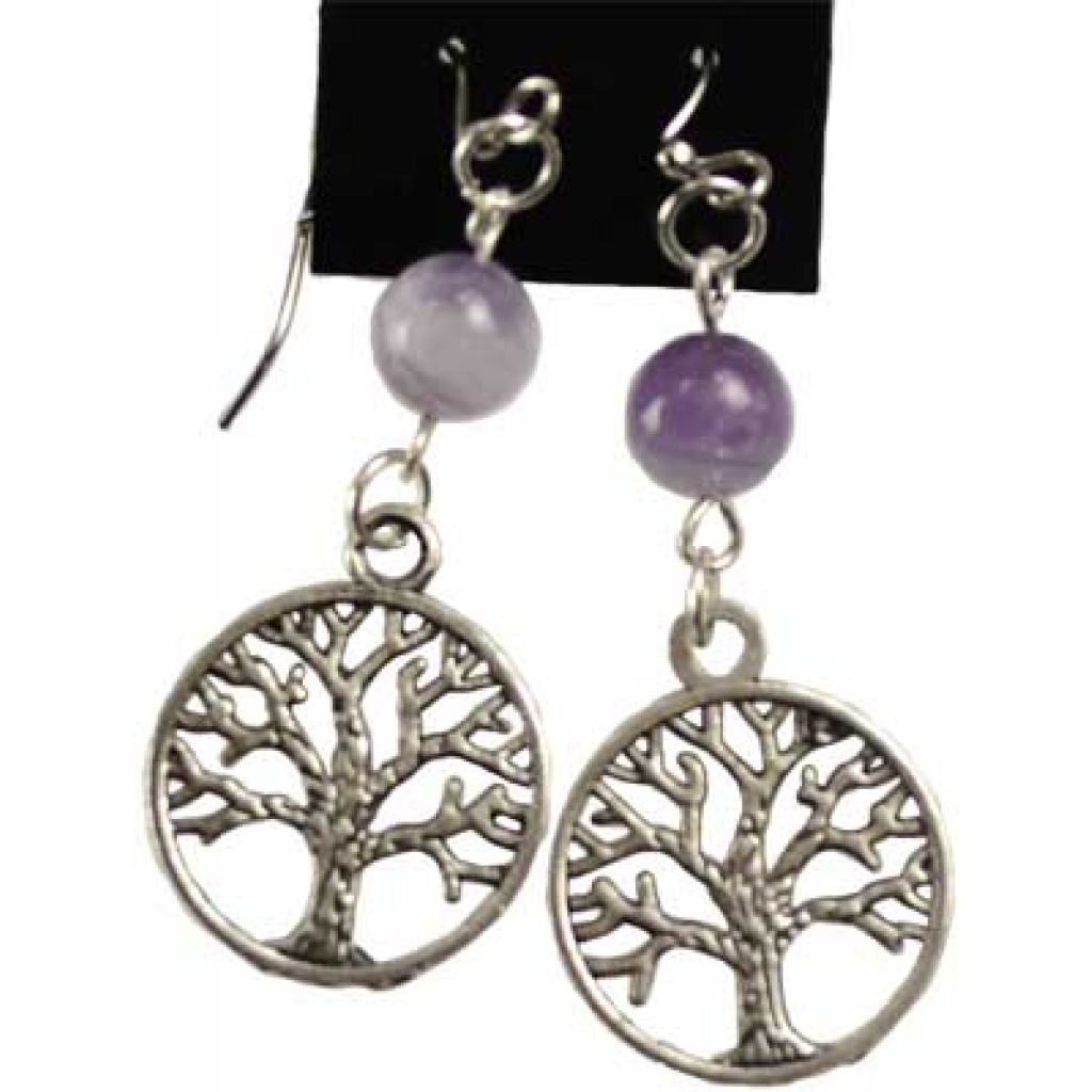 Amethyst Tree of Life Earrings - Hypoallergenic Design