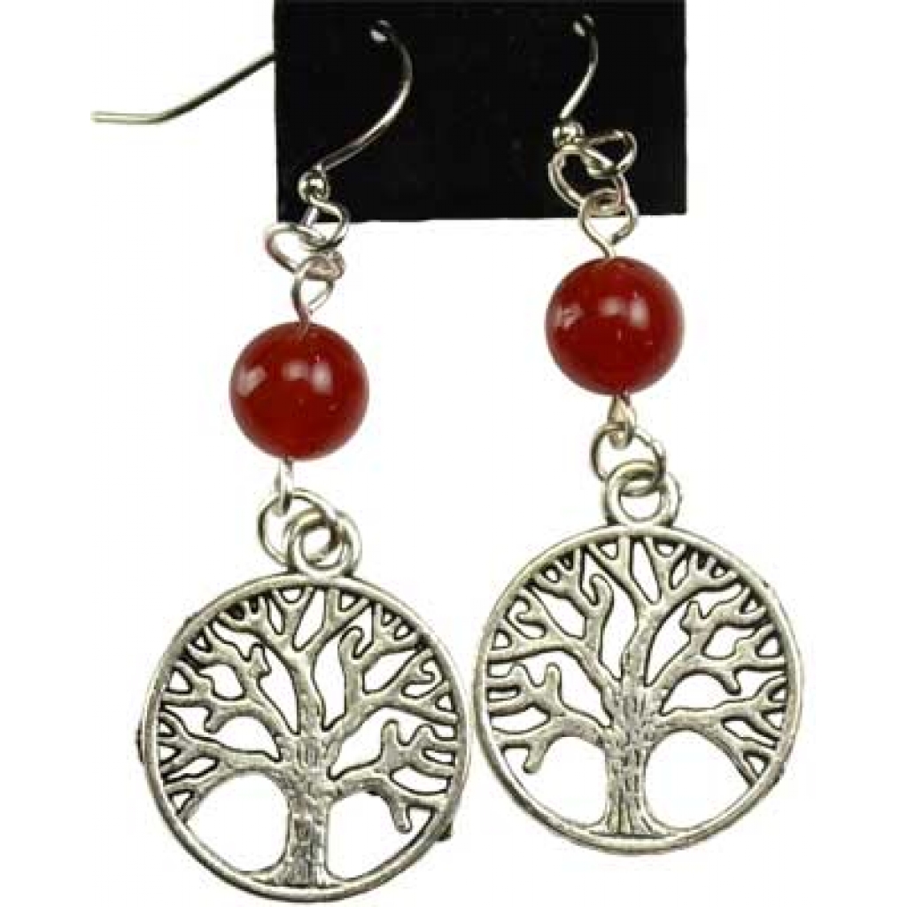 Elegant Carnelian Tree of Life Earrings for Energy Focus