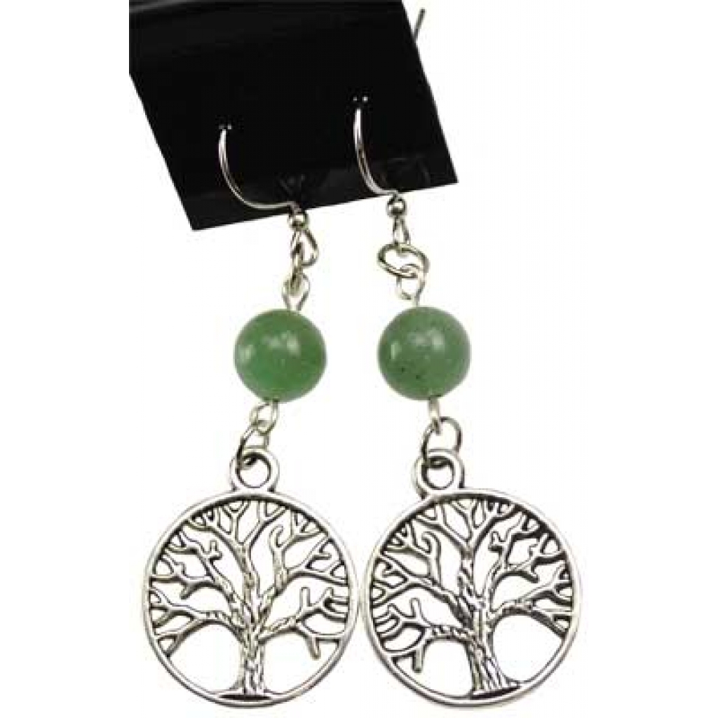 Green Aventurine Tree of Life Earrings for Energy Meditation