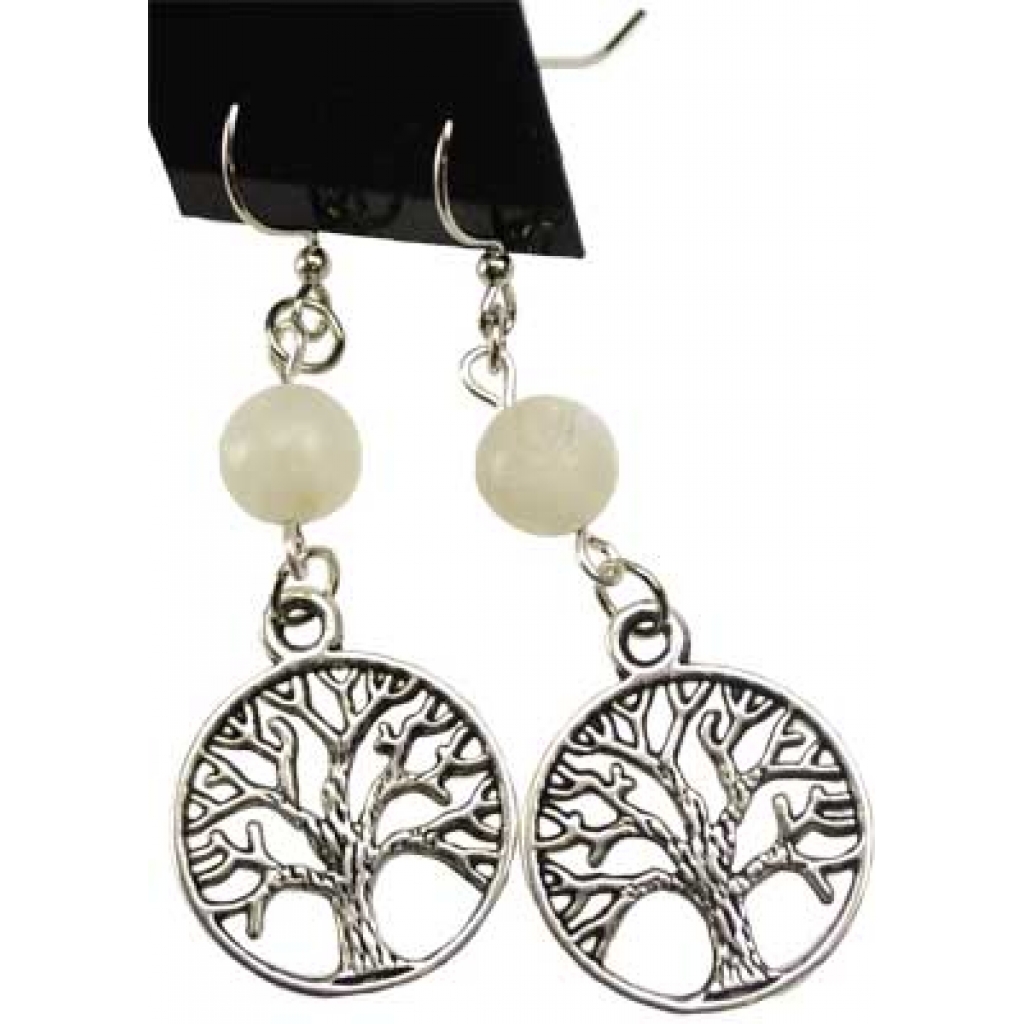 Moonstone Tree of Life Earrings: Meditative Energy Focus