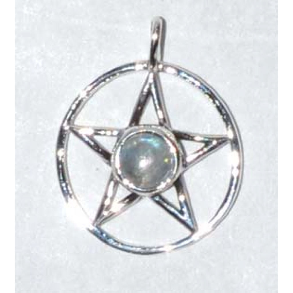 Sterling Silver Pentacle with Moonstone Pendant - 11/16