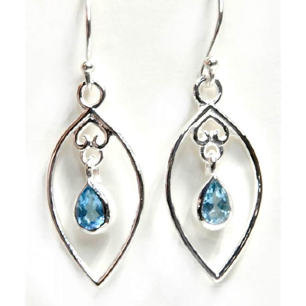 Elegant Blue Topaz Dangle Earrings in Sterling Silver