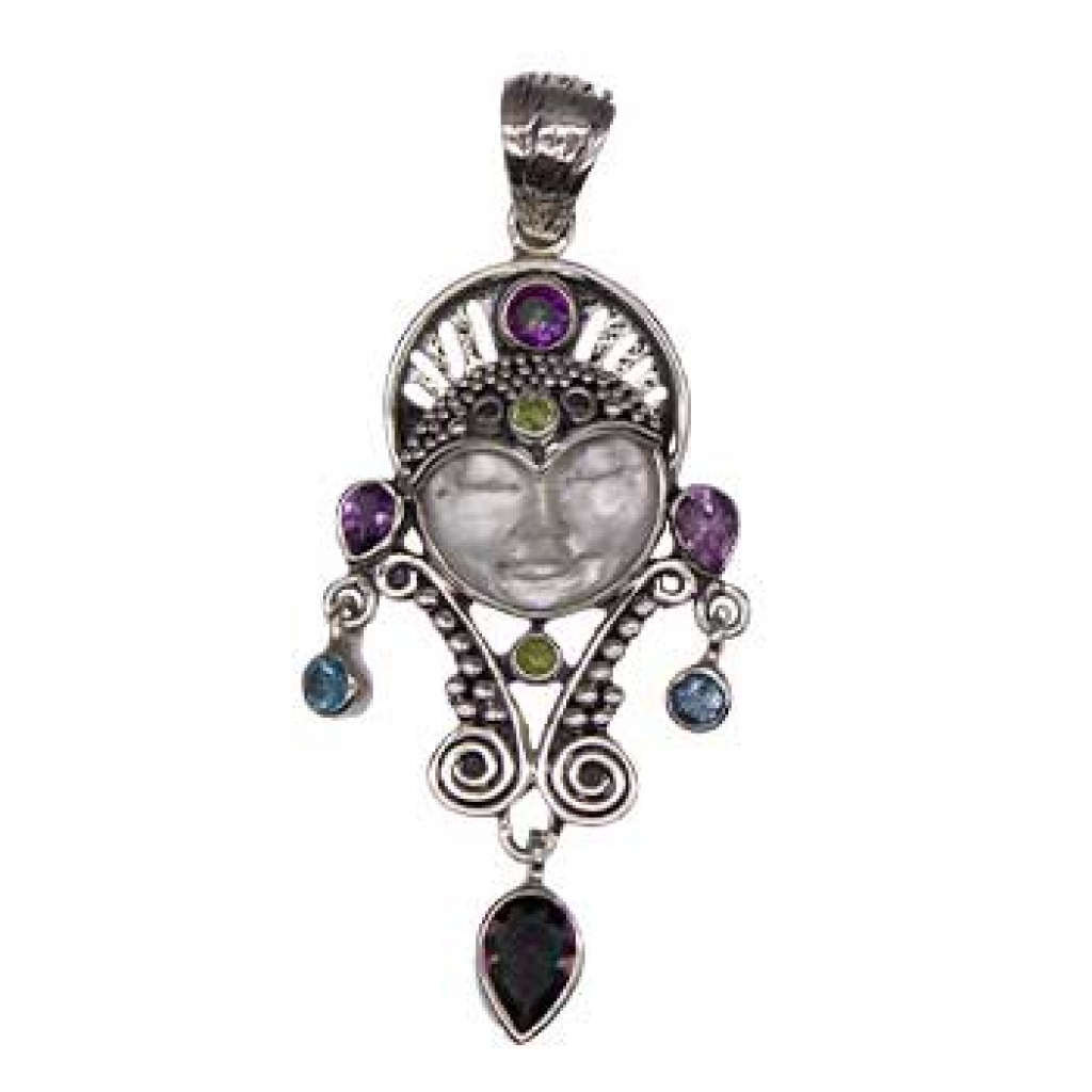 Amethyst, Mother of Pearl, and Blue Topaz Warrior Goddess Pendant