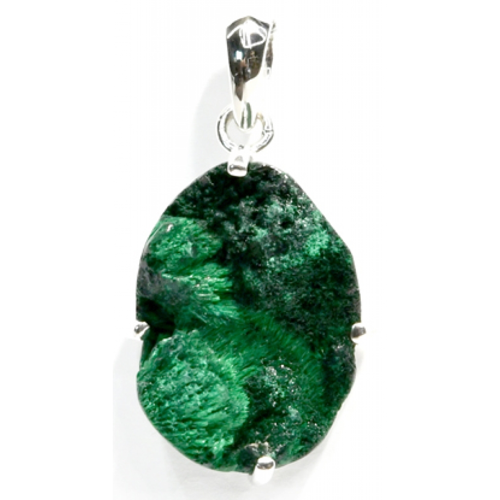 Unique Sterling Silver Malachite Fiber Pendant