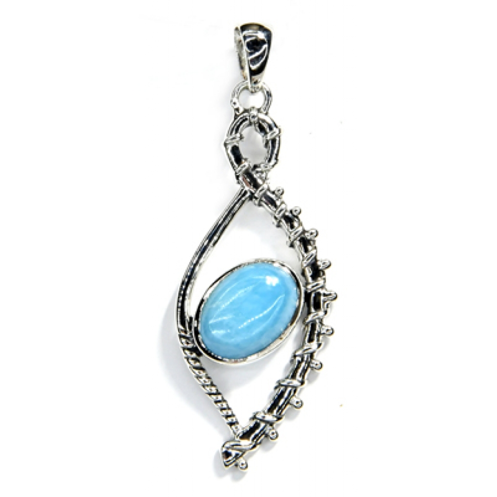 Handcrafted Larimar Pendant - Sterling Silver