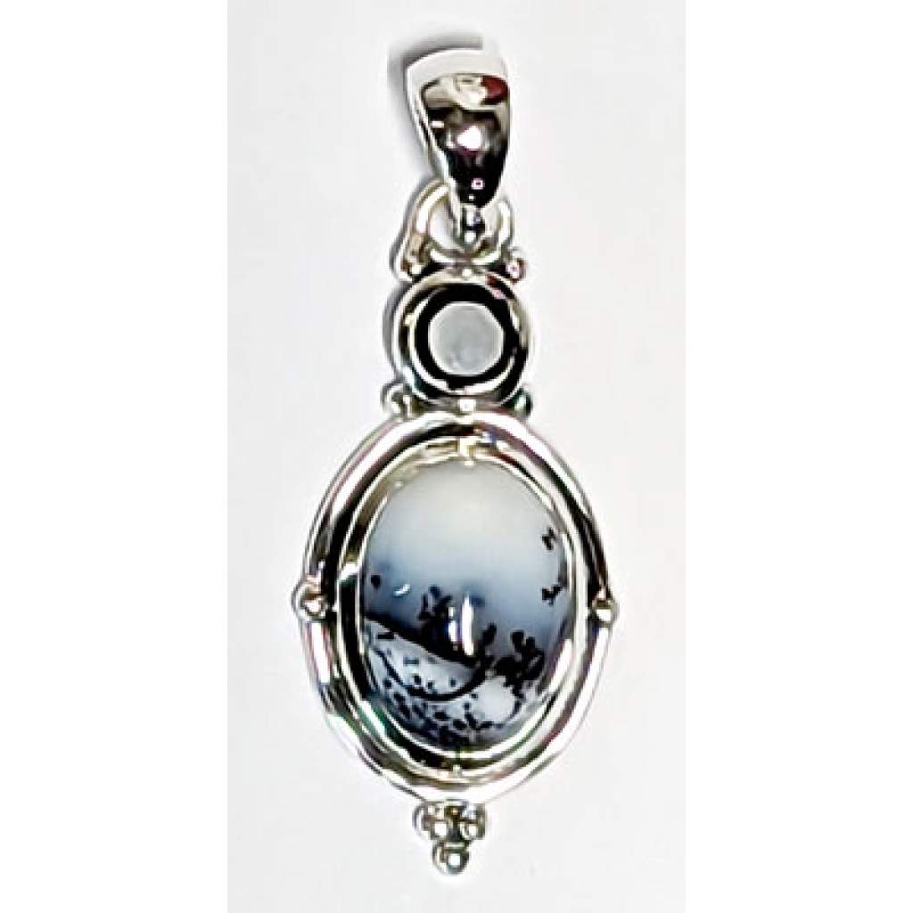 Black Onyx and Dendritic Opal Pendant