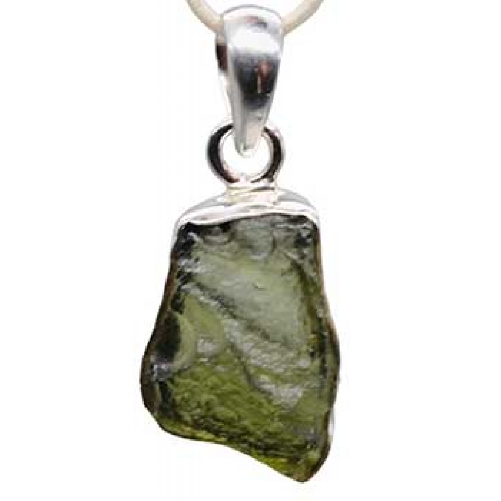 Authentic Moldavite Pendant in Sterling Silver