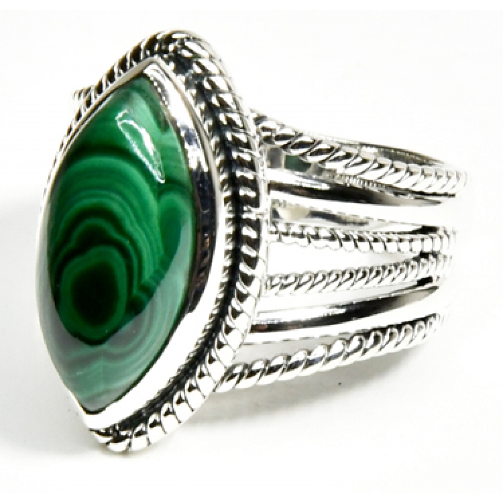 Sterling Silver Malachite Ring - Size 10