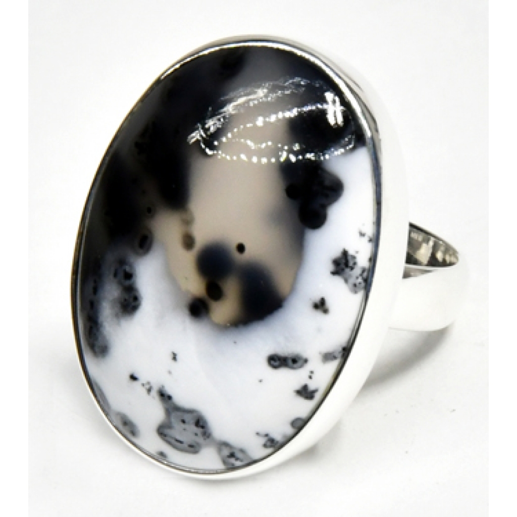 Size 8 Dendritic Opal Ring - Unique Healing Stone