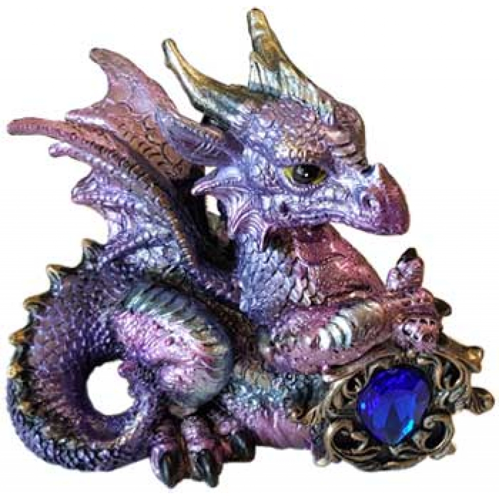 Pink and Purple Dragon Statue with Gem - 4