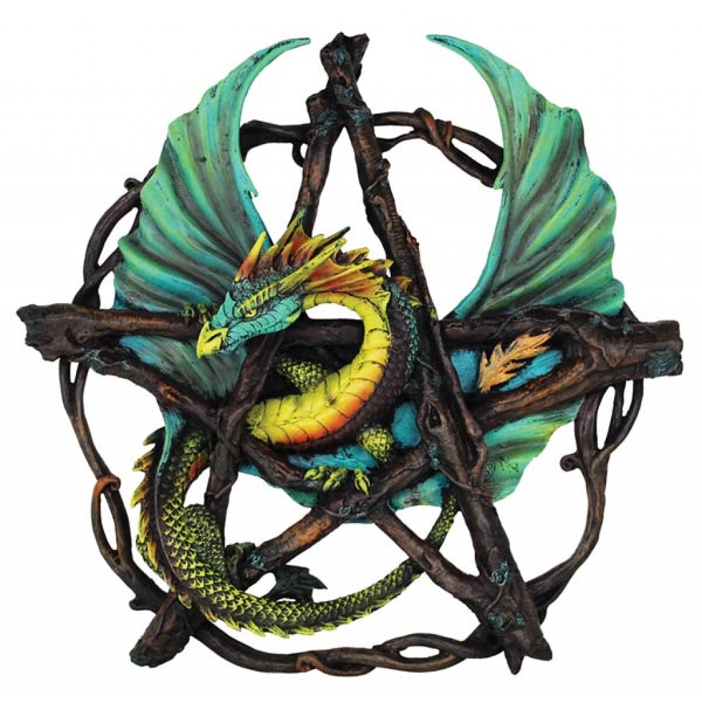 Forest Pentagram Dragon Wall Plaque - 13 Inches