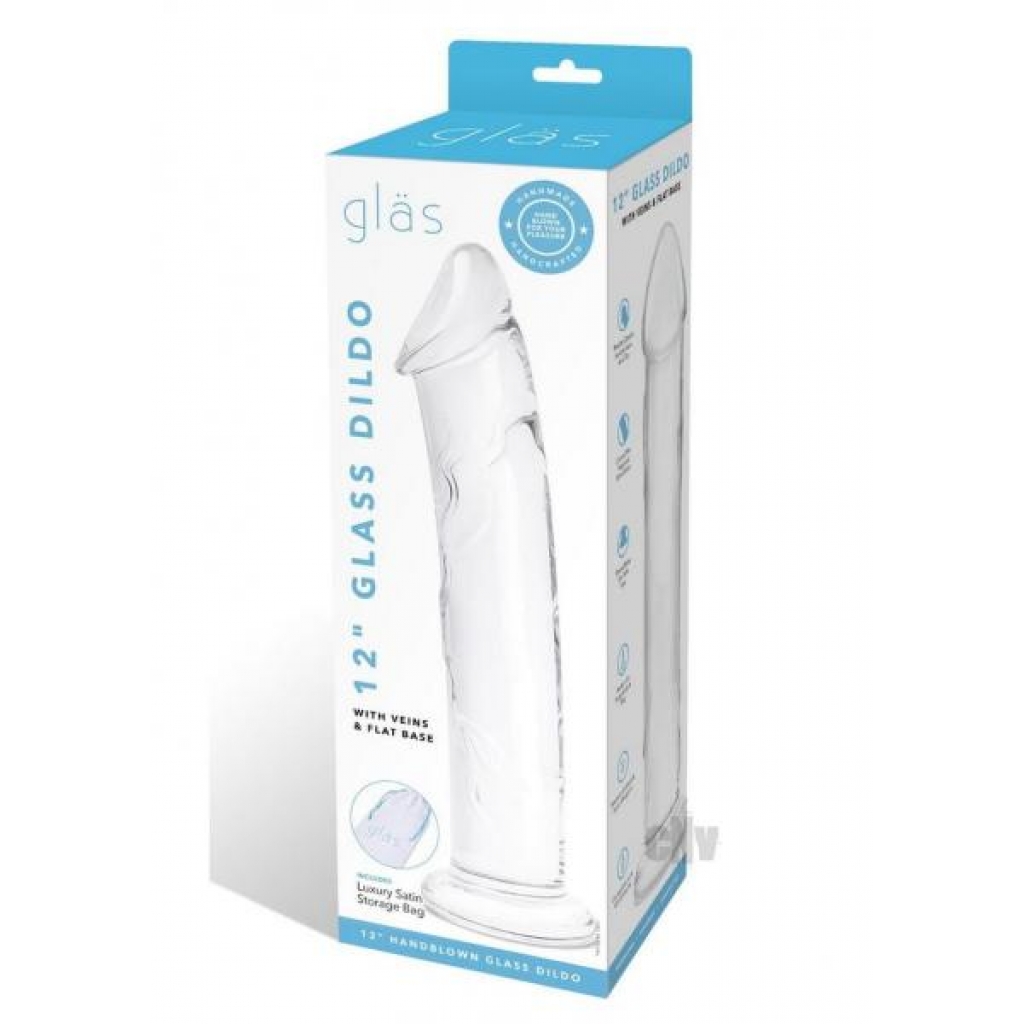 Dildo W/veins Flat Base Glass 12