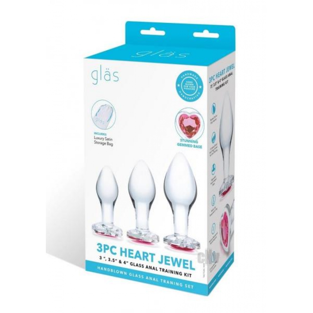 Heart Jewel Glass Anal Training - 3pc Set