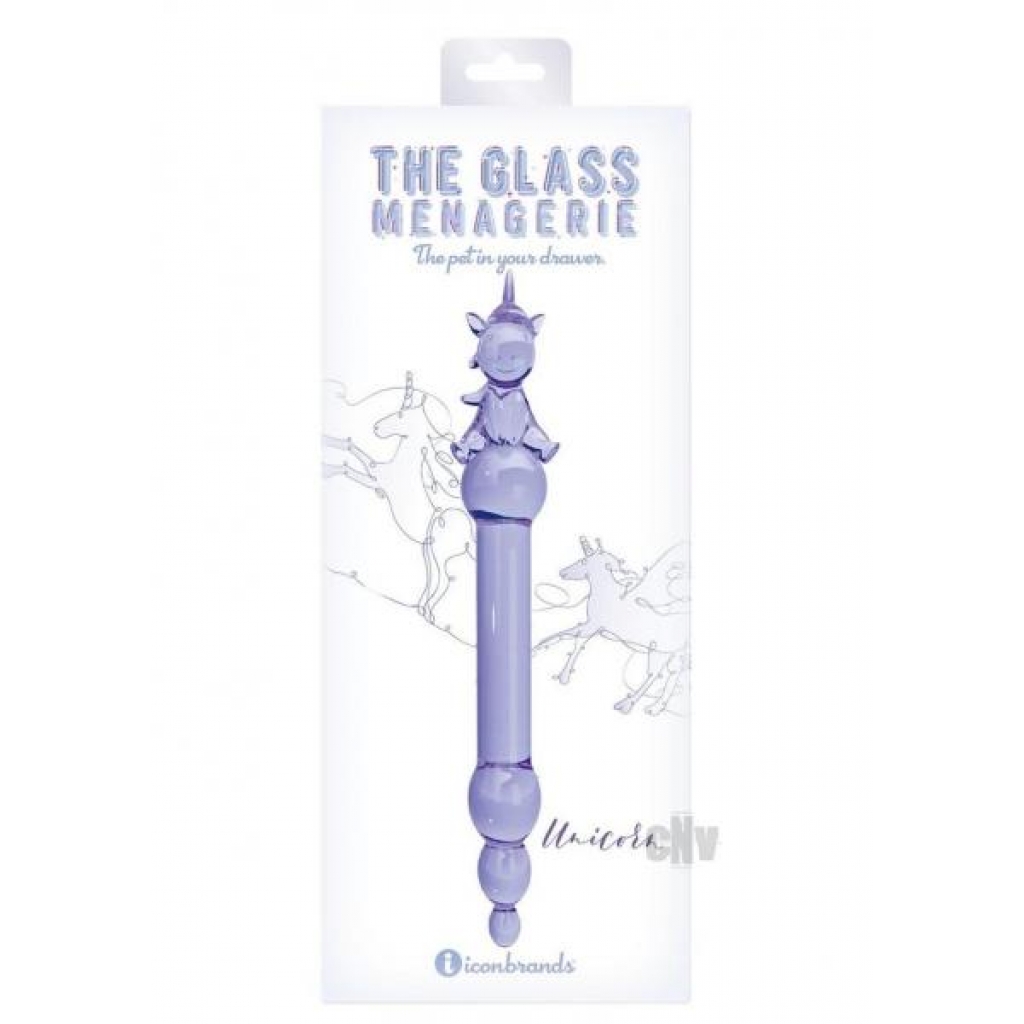 Glass Menage Unicorn Dildo - Purple