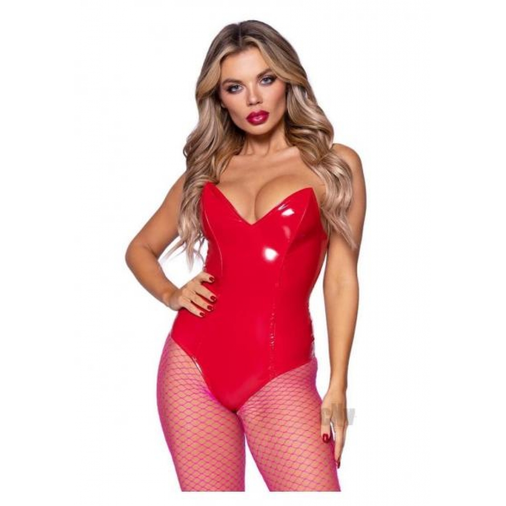 Vinyl Boned Bodysuit - Medium Red