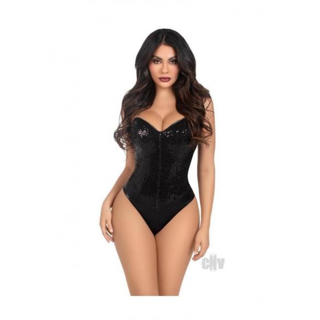 Sequin Bone Snap Bodysuit - Black