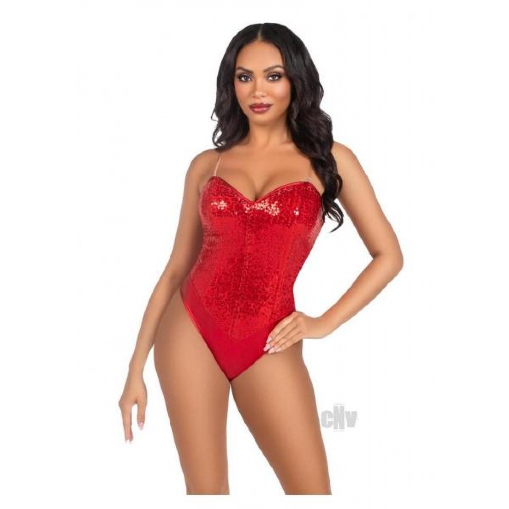 Sequin Bone Snap Bodysuit Strap - Large - Red