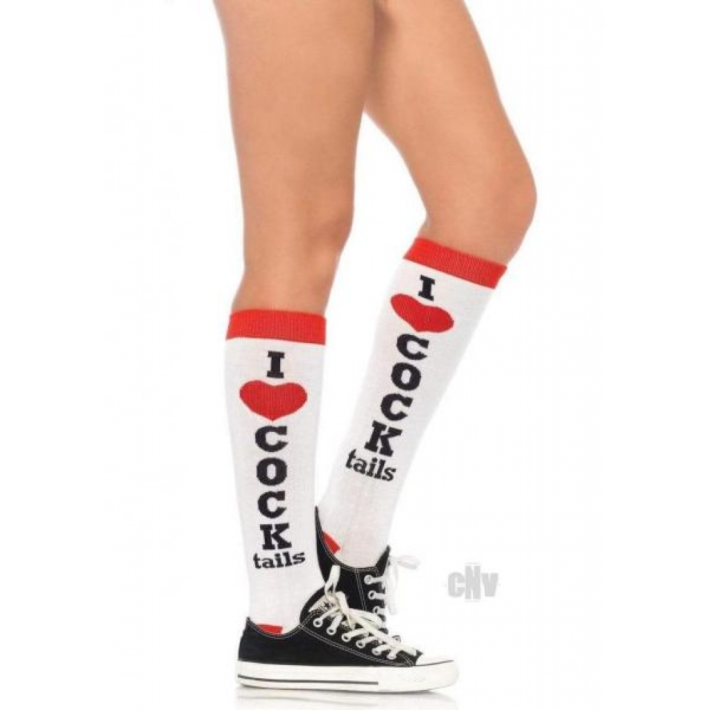 Cocktails Knee Socks - White/Red