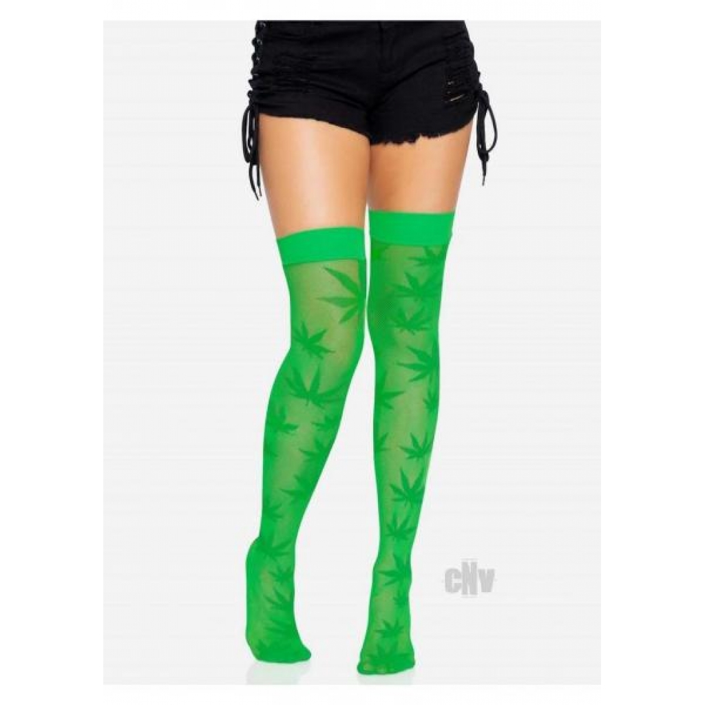 420 Net Thigh Highs - OS Green