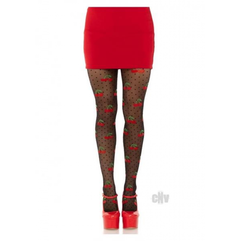 Spandex Dot Cherry Tights - Black O/S