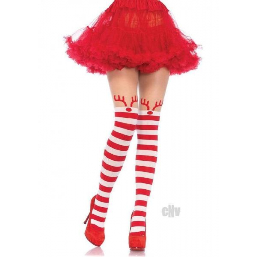 Rudolph Reindeer Stripe Thigh Os Red/wht