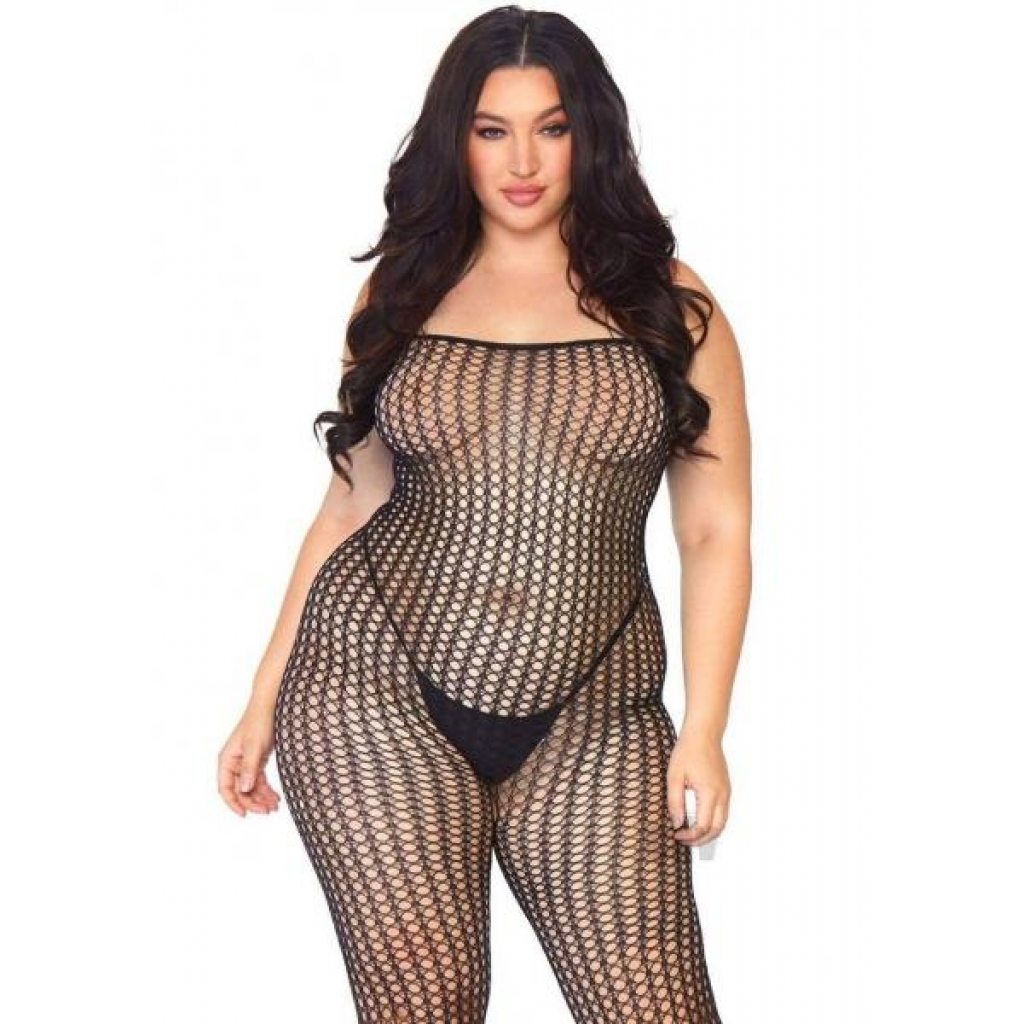 Seamless Crochet Bodystocking Plus Black