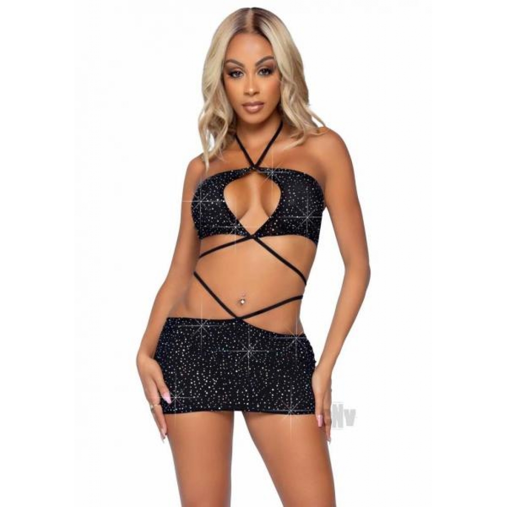 Rhinestone Keyhole Bandeau 2pc Set - Medium Black