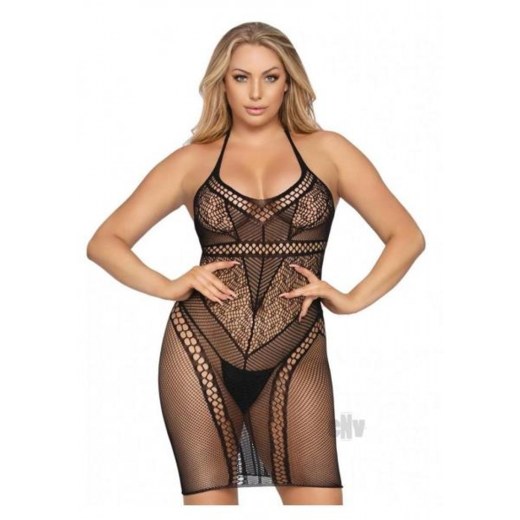 Multi Net Halter Mini Dress - Black