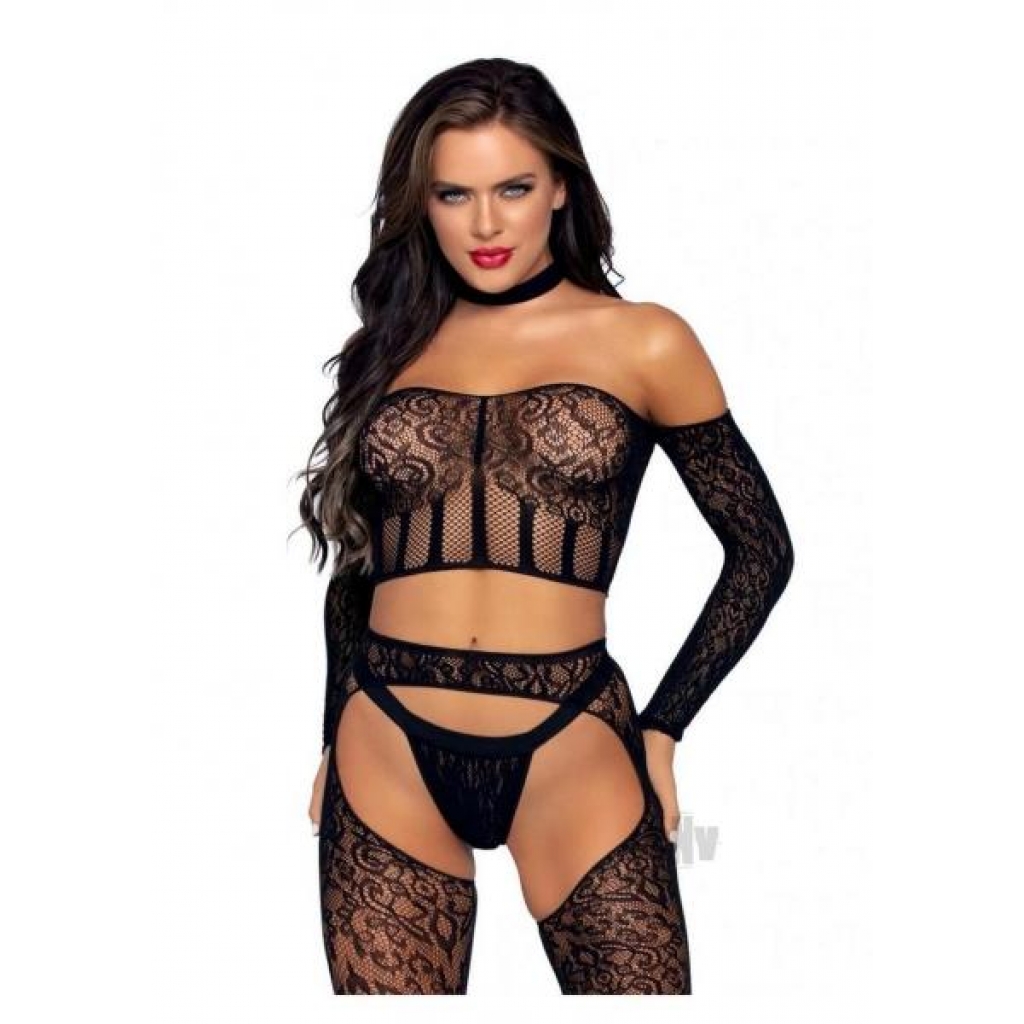 Lace Long Sleeve Halter Set - 3pc