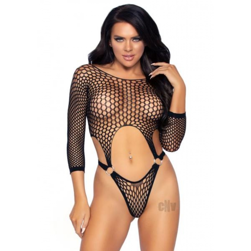 Long Sleeve Pothole Suit Thong - Black