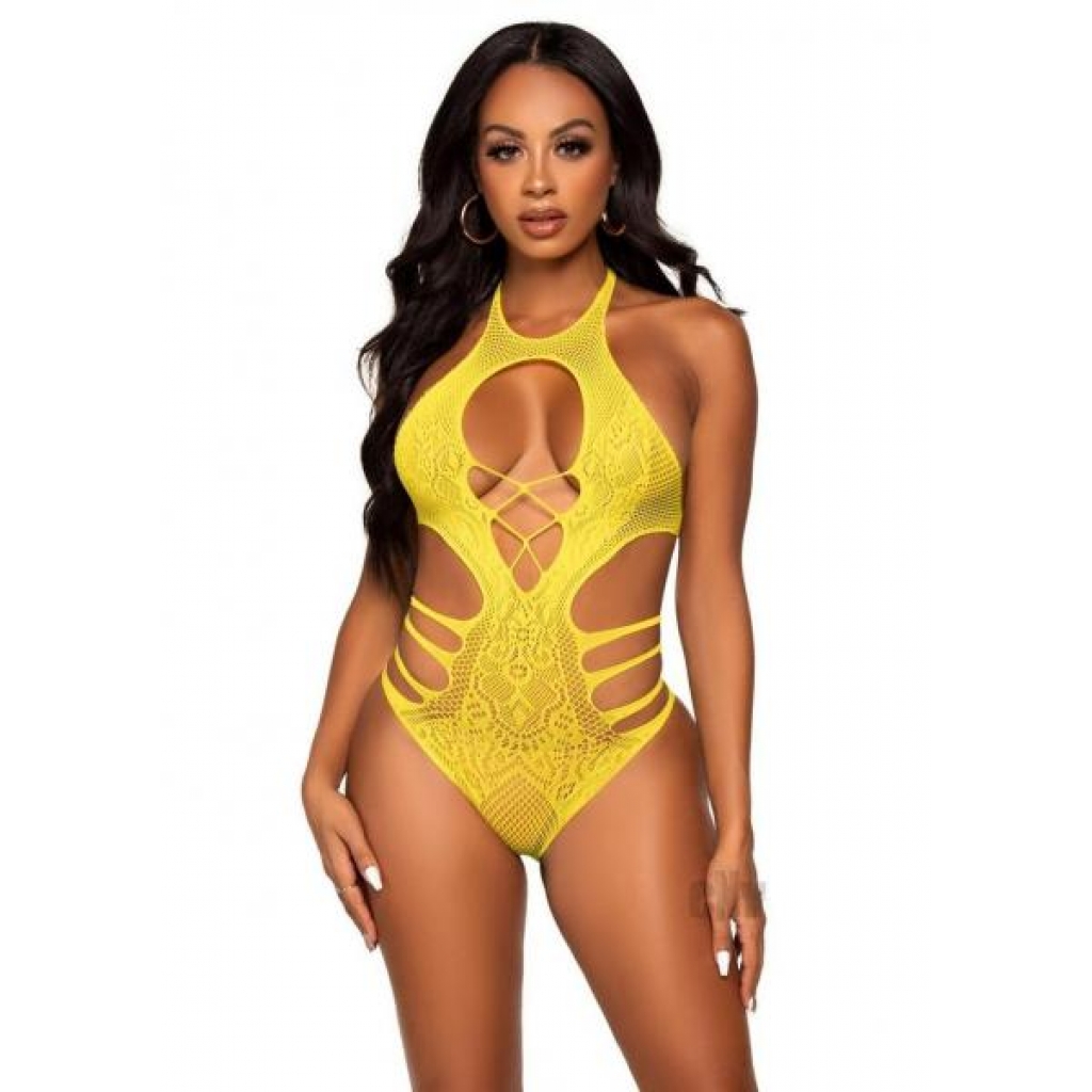 Seamless Lace Strappy Bodysuit - Yellow O/S