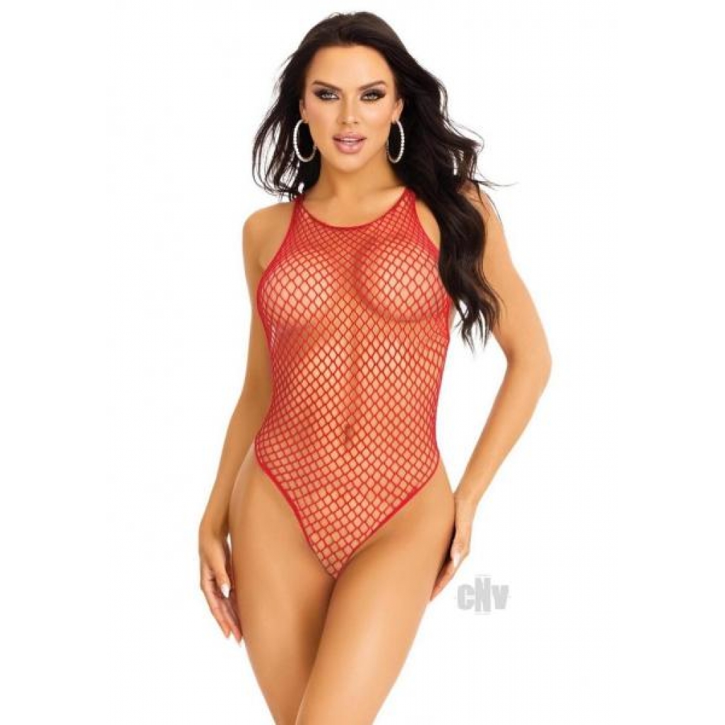 Industrial Net Snap Crotch Bodysuit - OS Red