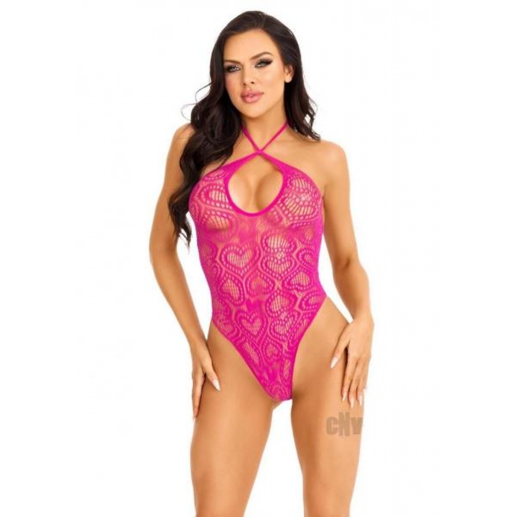 Seamless Heart Halter Teddy in Magenta