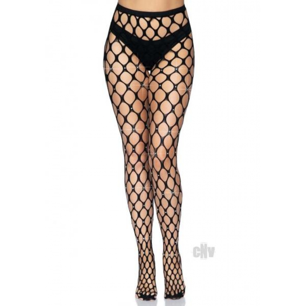 Rhinestone Jumbo Pothole Net Tights - Black