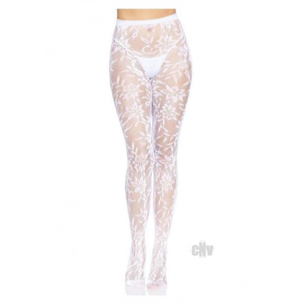 Seamless Chantilly Floral Tights - White