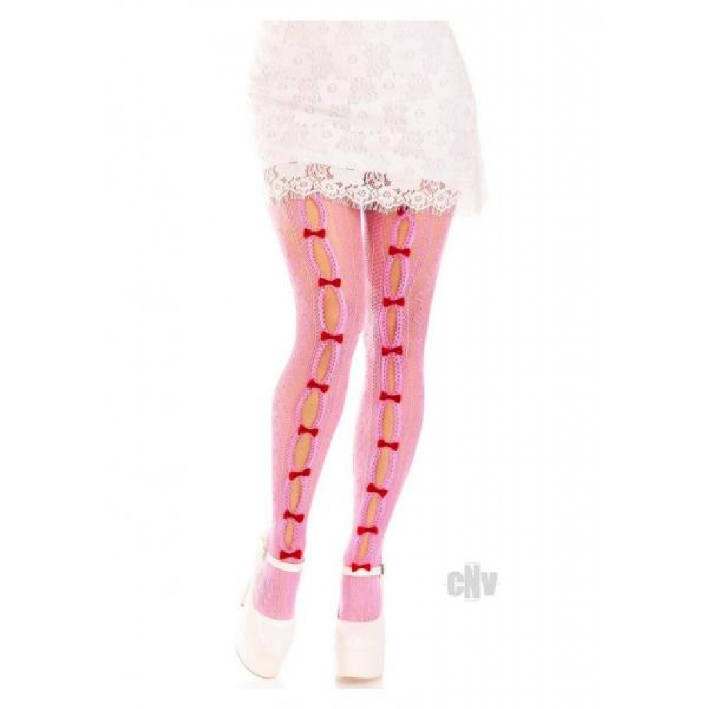 Sweetheart Stripe Tights with Key Bow - Pink