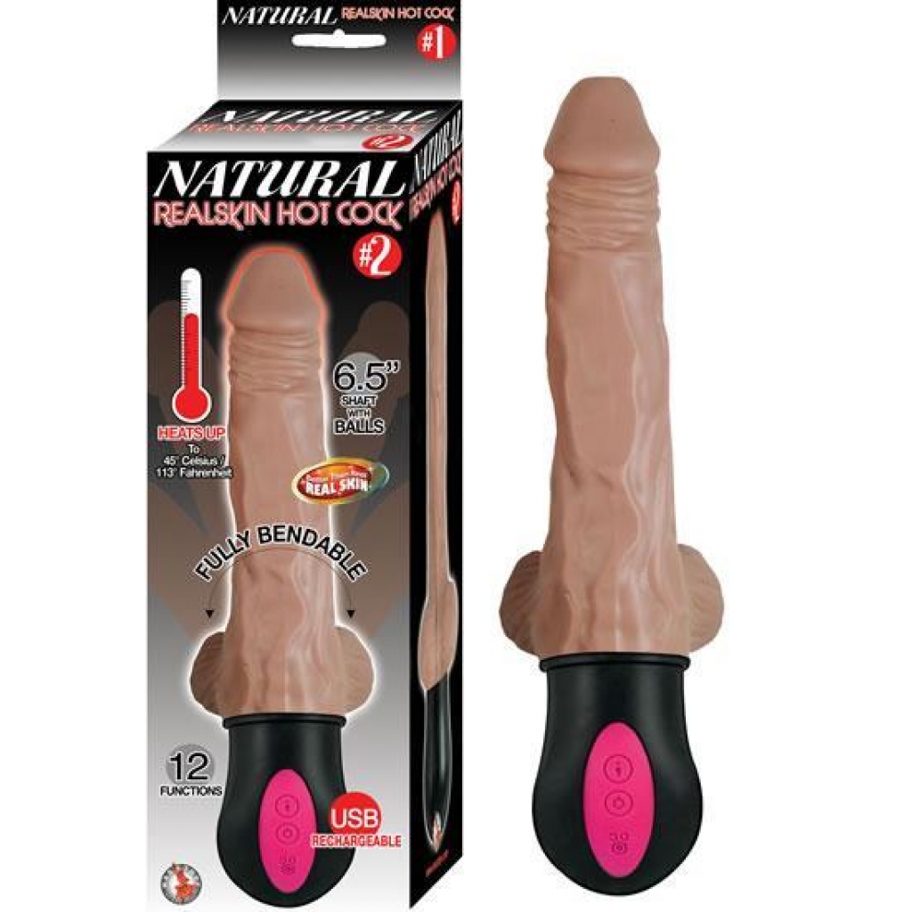 Natural Realskin Hot Penis 2 - Brown - Vibrating Dildo