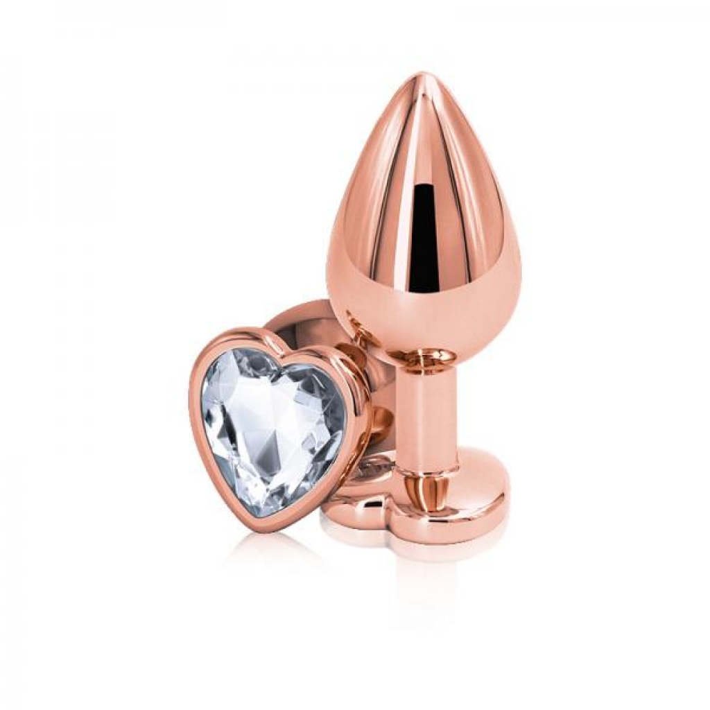 Rear Assets Rose Gold Heart Medium Anal Plug - Clear