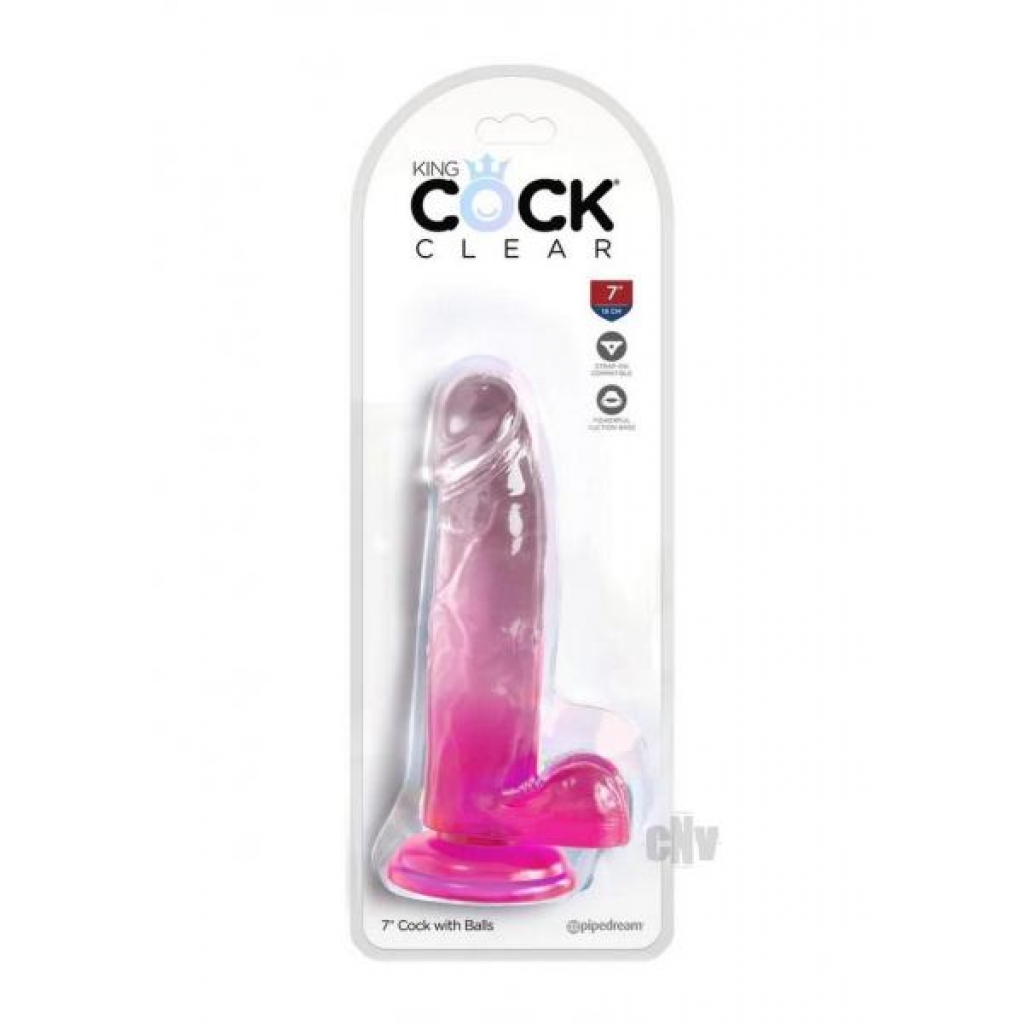 Kc 7 Clear Penis Dildo with Balls - Pink