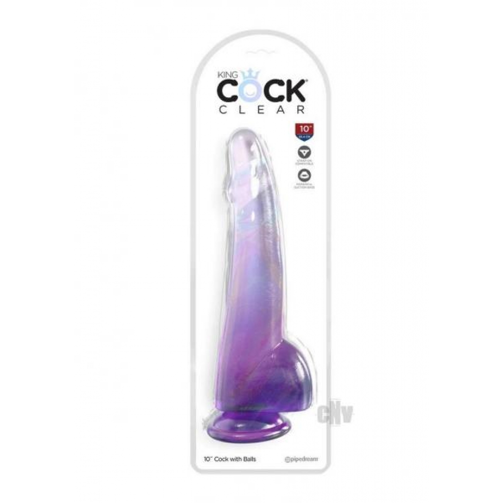 King Penis Clear Translucent Dildo with Balls in Purple