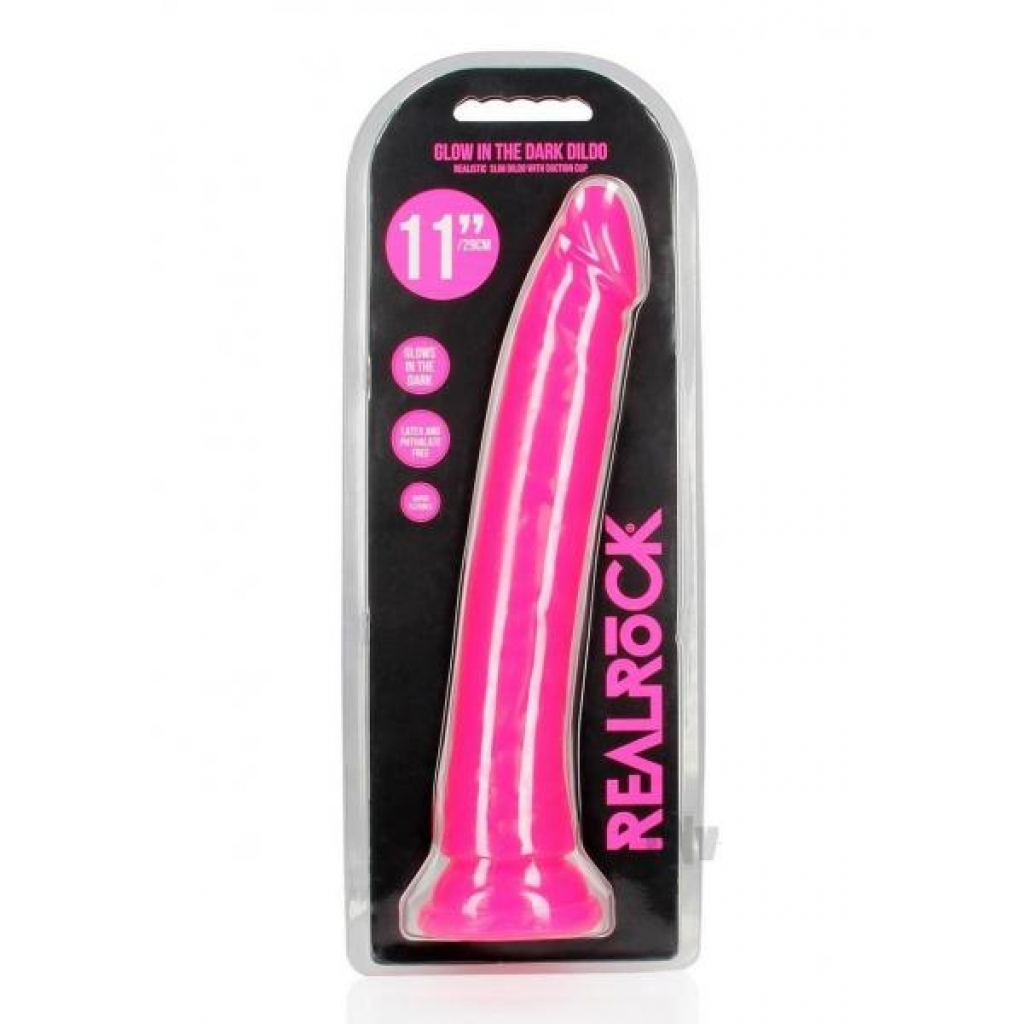 Realrock Slim Dildo - 11 inch - GITD Pink