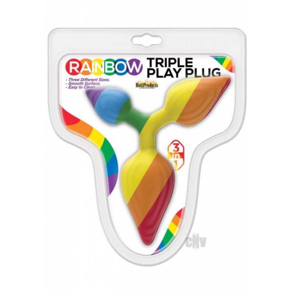 Rainbow Triple Play Butt Plug: Versatile Tugging Fun